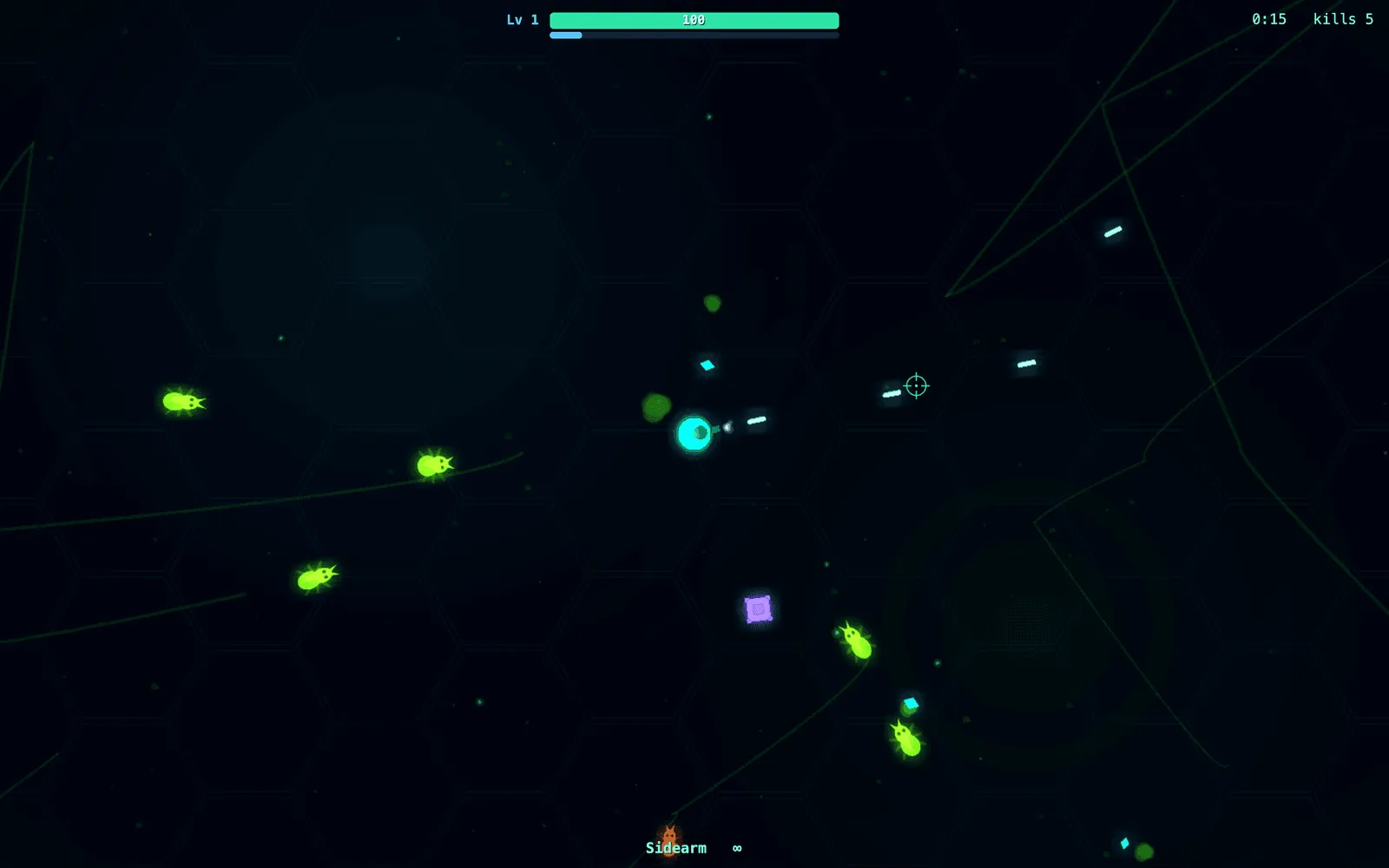 SWARMGEDDON: A twin-stick survival shooter on a hand-rolled engine: fixed timestep, spatial hash, fully deterministic.